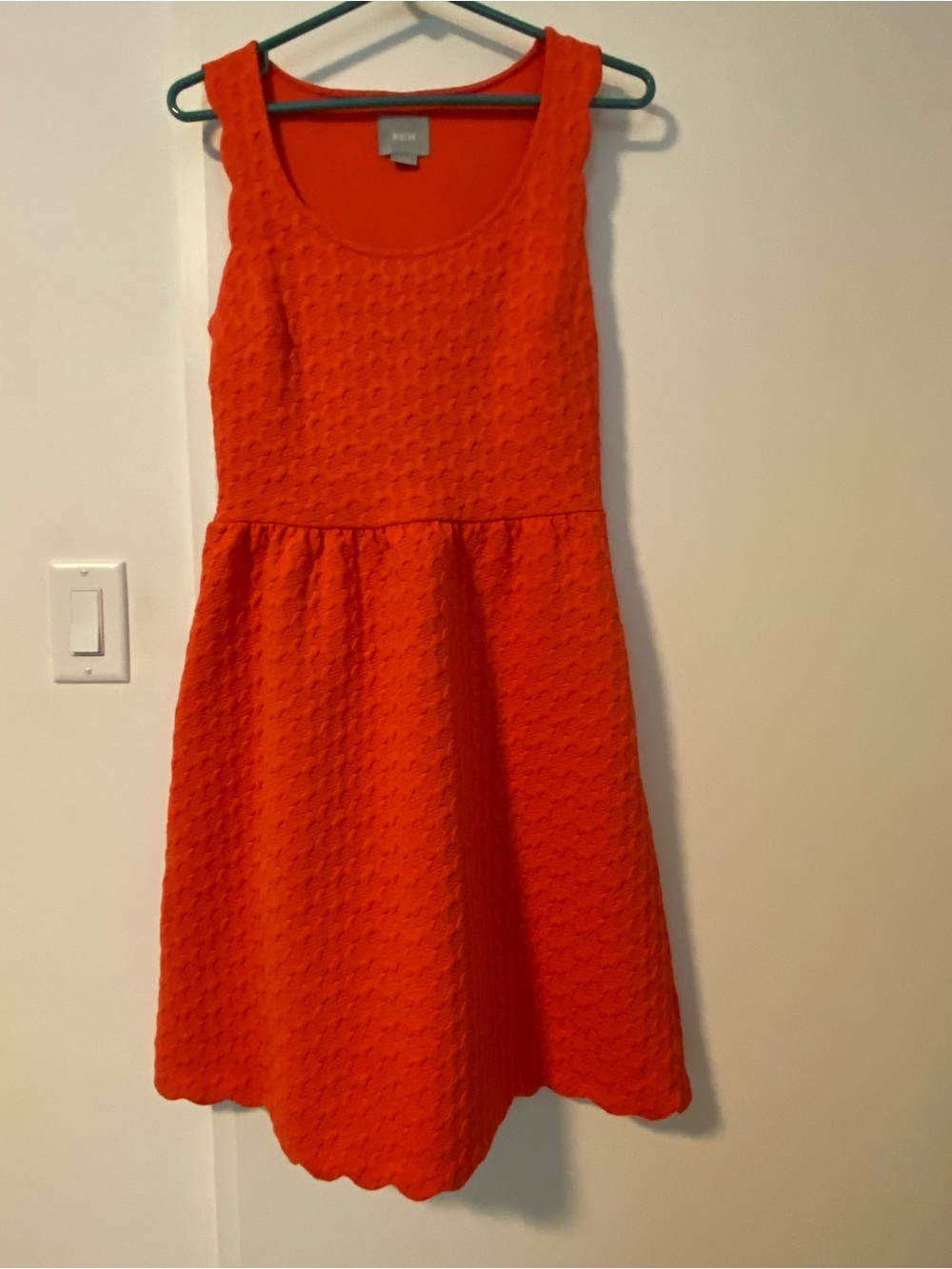 Maeve Bright Coral Quilted Textured Tank Dress with Crossover Back Detail